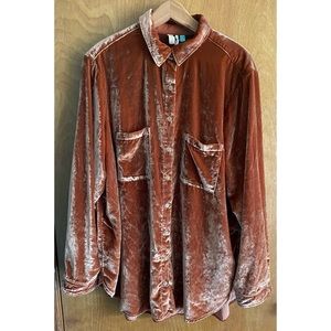 Anthropologie Pilcro Burnt Orange Relaxed Velvet Button Down Shirt Top Size 18W